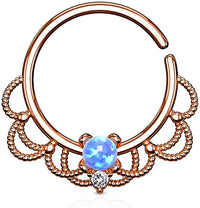 Forbidden Body Jewelry 16g Platinum/Rose Gold/18k Gold Plated Brass CZ or Synthetic Opal Center Filigree Septum/Cartilage Hoop