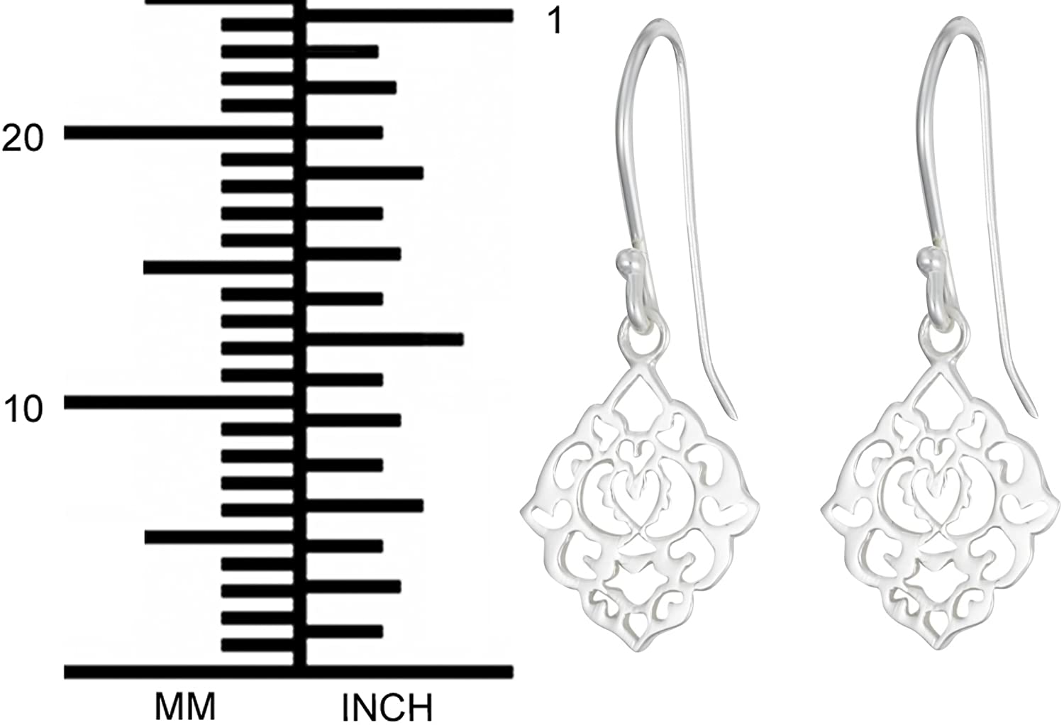 .925 Sterling Silver Hypoallergenic French Wire Filigree Dangle Earrings for Women