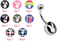 Forbidden Body Jewelry 14g Surgical Steel Playboy Graphic Inlay Belly Ring (Choose Style)