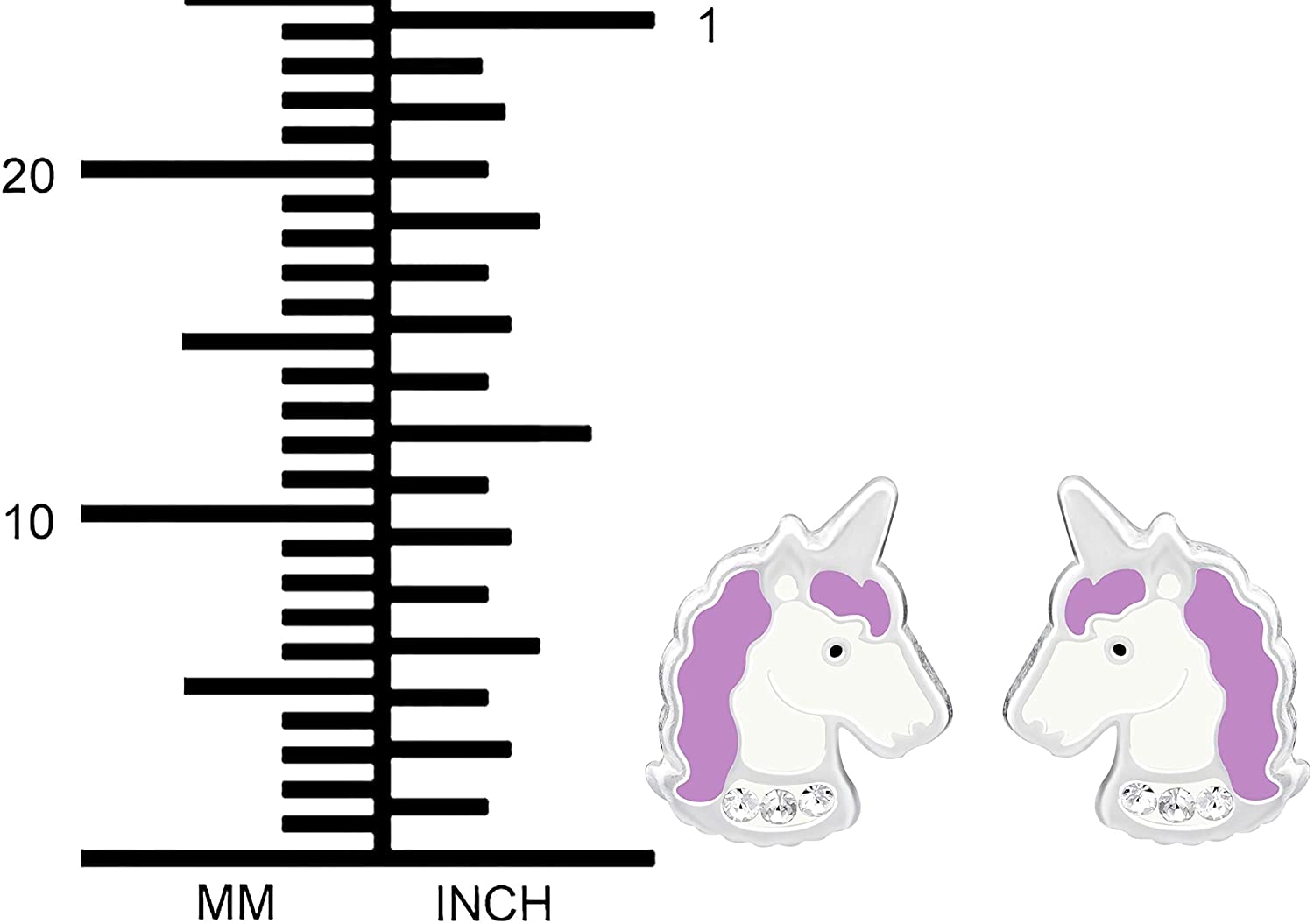 Hypoallergenic Sterling Silver Unicorn Stud Earrings for Girls (Nickel Free) (Crystal/Purple)