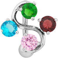 Forbidden Body Jewelry Surgical Steel Reverse Mount Sexy Rainbow Gemmed Vine Belly Button Ring