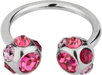 Forbidden Body Jewelry 14g 12mm Surgical Steel Horseshoe Piercing Ring with 7-Gem Pink Crystal 6mm Balls