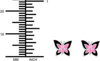 Hypoallergenic Sterling Silver Pink & Black Butterfly Stud Earrings for Kids (Nickel Free)