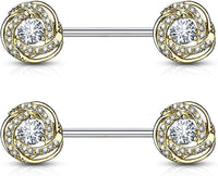 Forbidden Body Jewelry Ultra Glam CZ Swirl Halo Frame Surgical Steel Nipple Barbells