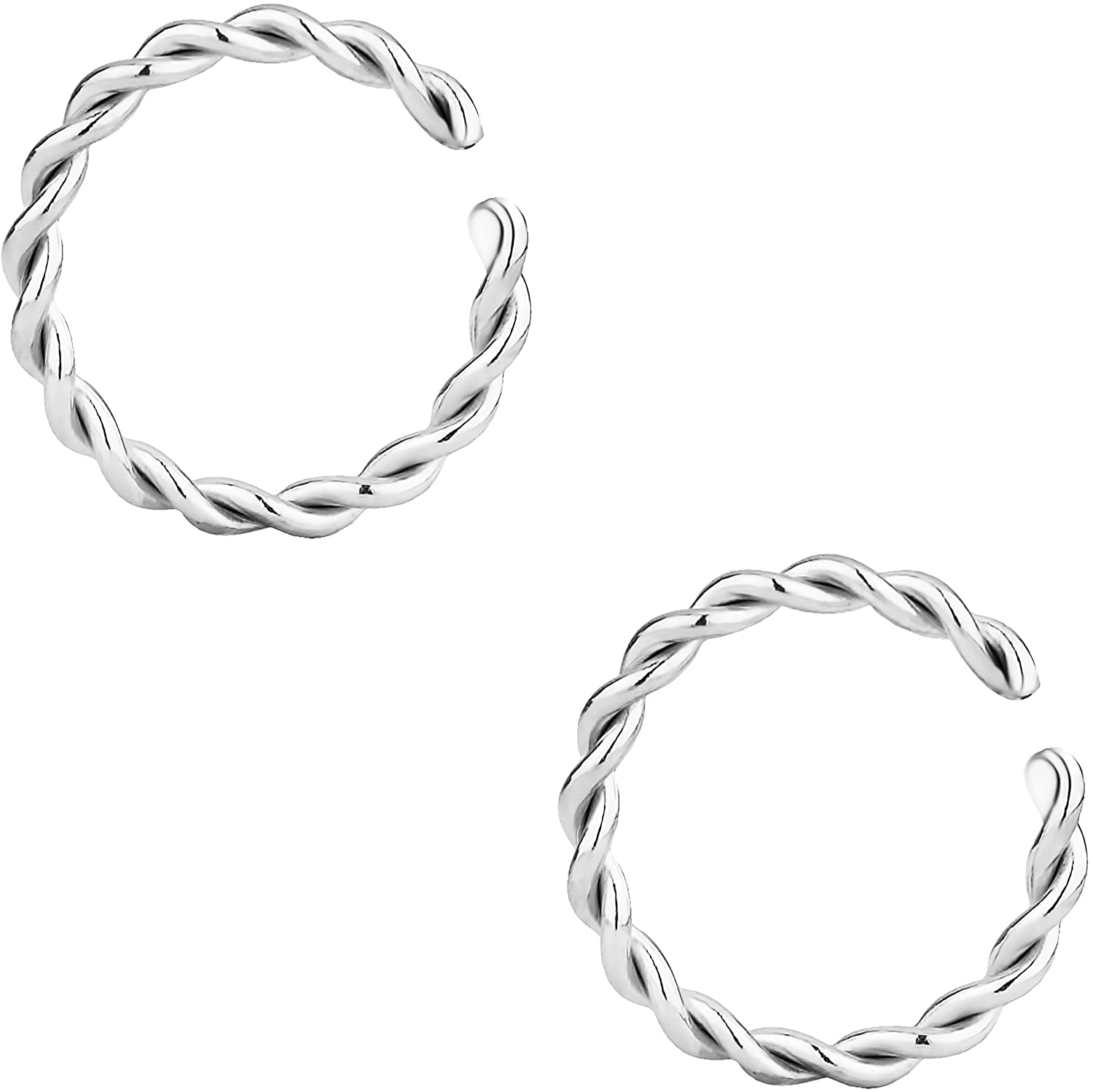 Forbidden Body Jewelry 14g-20g Set of Surgical Steel Braided Hoops for Pierced and Fake Nose & Cartilage Piercings