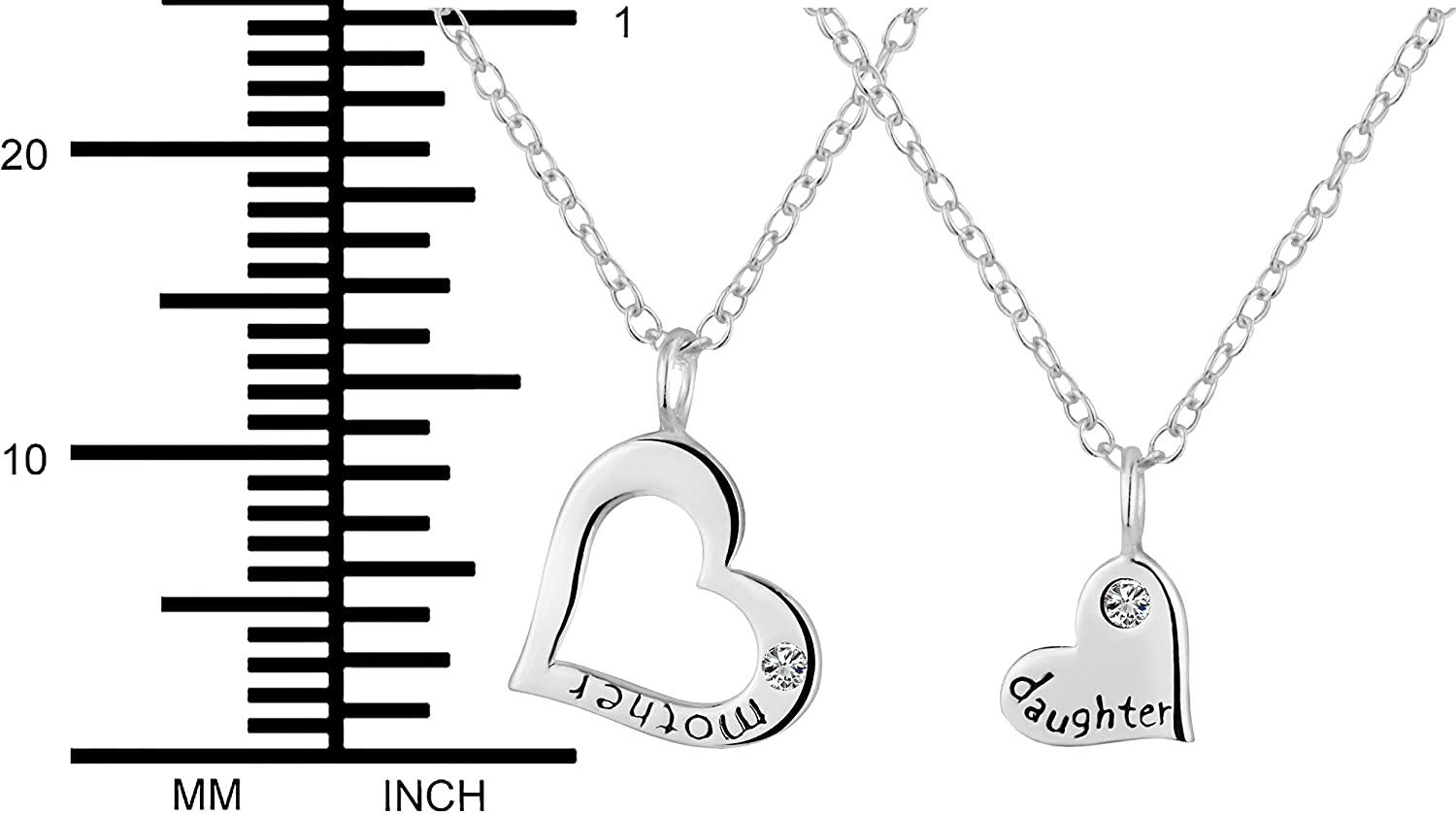 Penny & Piper Mother Daughter Necklaces for 2: .925 Sterling Silver Crystal Heart Charm & Heart Cut Out Necklaces