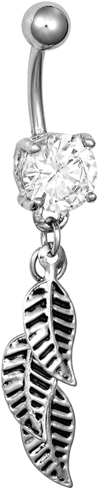 Surgical Steel Jeweled Solitaire Crystal Dangle Feathers Belly Button Ring