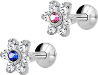 Forbidden Body Jewelry 16g 6mm-8mm Internally Threaded Tragus, Helix Earring and Labret Stud with Crystal Flower Top