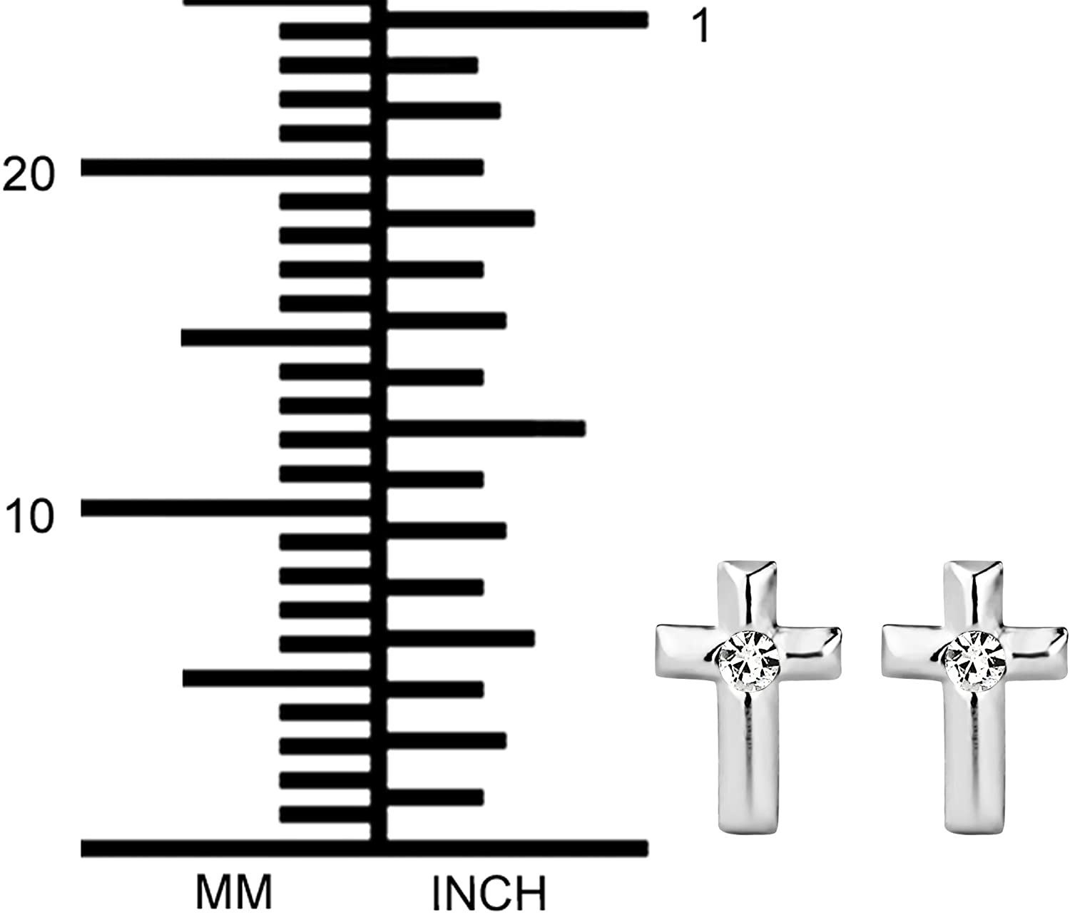 Hypoallergenic Sterling Silver Crystal Cross Stud Earrings for Kids (Nickel Free)