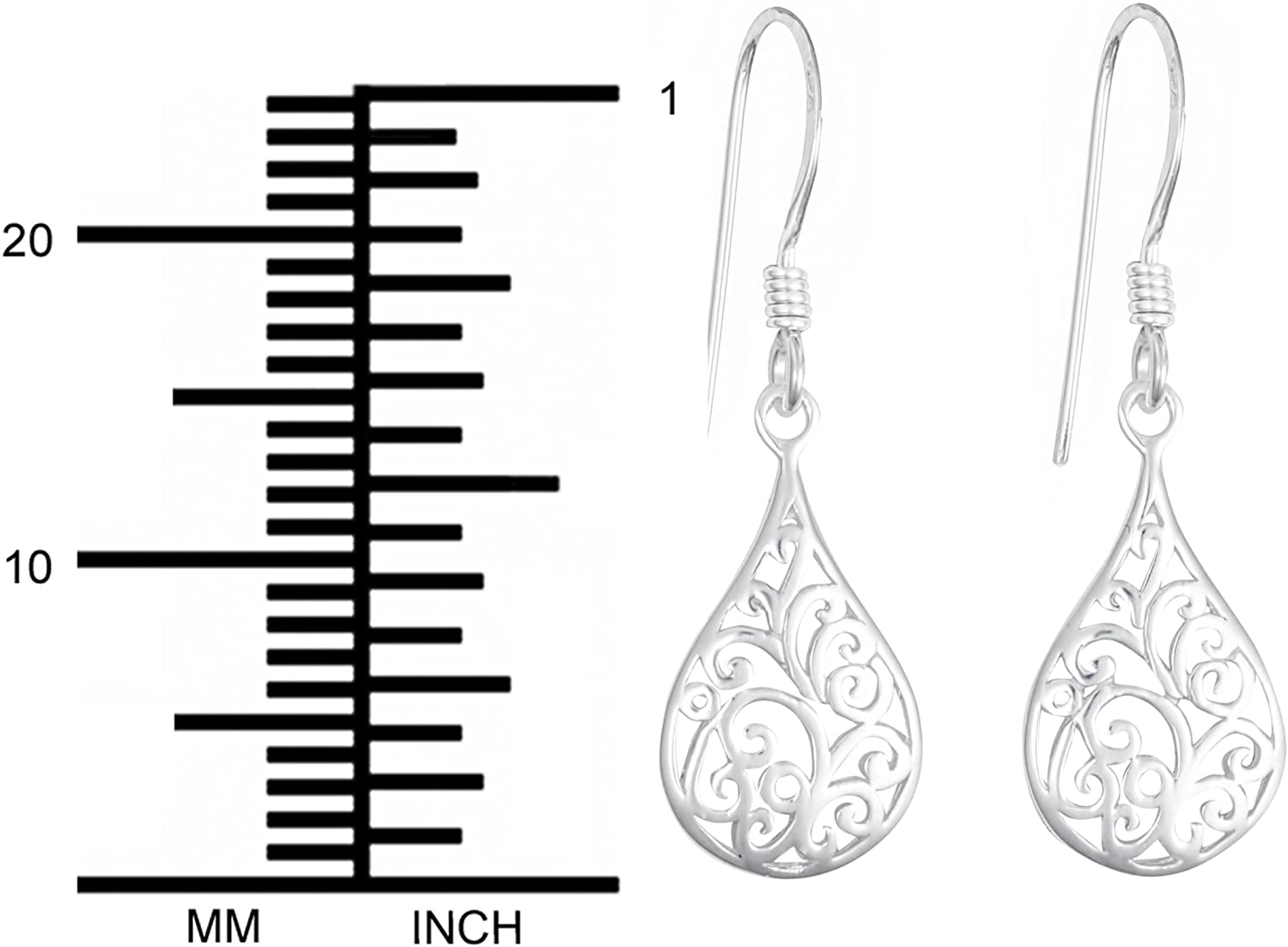 .925 Sterling Silver Hypoallergenic French Wire Filigree Tear Drop Dangle Earrings for Women