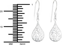 .925 Sterling Silver Hypoallergenic French Wire Filigree Tear Drop Dangle Earrings for Women