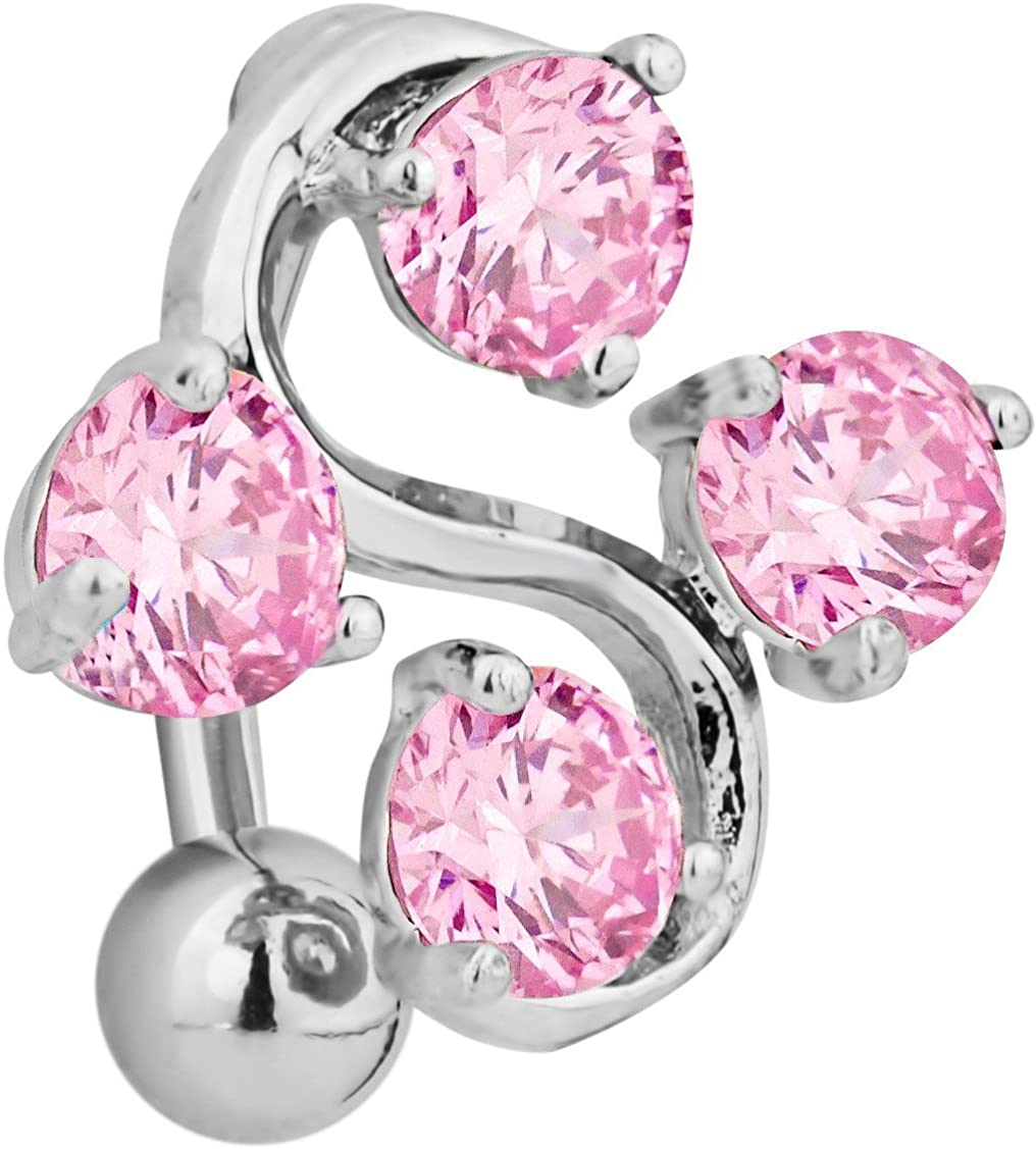 Forbidden Body Jewelry Surgical Steel Reverse Mount Sexy Pink Gemmed Vine Belly Button Ring