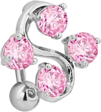 Forbidden Body Jewelry Surgical Steel Reverse Mount Sexy Pink Gemmed Vine Belly Button Ring