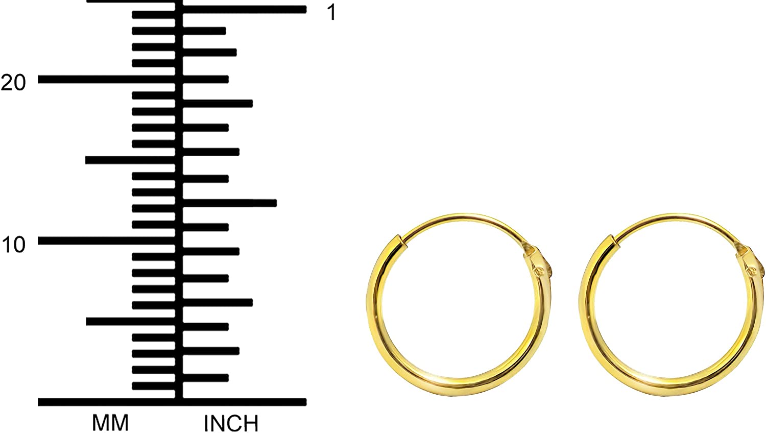 18k Yellow Gold Plated Sterling Silver 1/2" Hoop Earrings for Kids