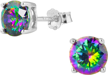 1.7 cttw Sterling Silver Round Cut Deep Set Rainbow Topaz CZ Stud Earrings