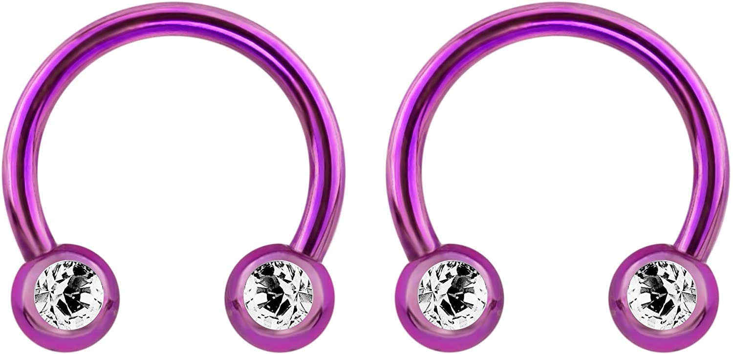 Forbidden Body Jewelry 14G 12mm Surgical Steel Front Facing CZ Crystal Nipple Piercing Horseshoe Rings, Sold in Pairs