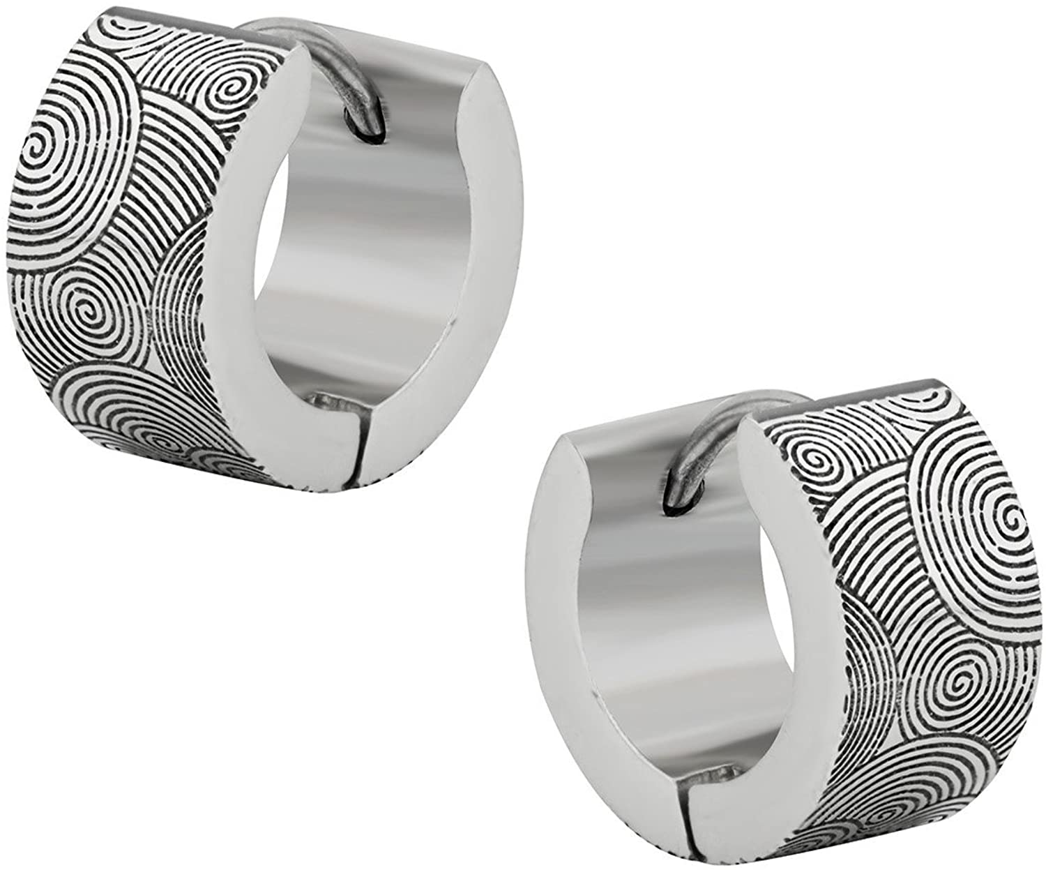 Stainless Steel Spiral Cut Grooves Thick Huggie Hoop Earrings for Men