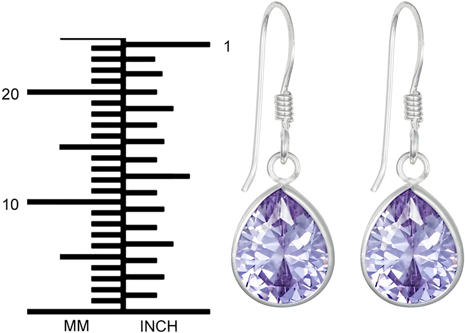 .925 Sterling Silver Lavender Pear Drop CZ Crystal French Wire Earrings for Women