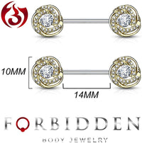 Forbidden Body Jewelry Ultra Glam CZ Swirl Halo Frame Surgical Steel Nipple Barbells