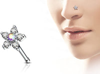 Forbidden Body Jewelry 20g Surgical Steel Nose Stud with Big Bling Two-Tone 6-CZ Crystal Flower Top