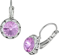 Austrian Crystal Silver Tone Framed Violet Lever Back Earrings for Women