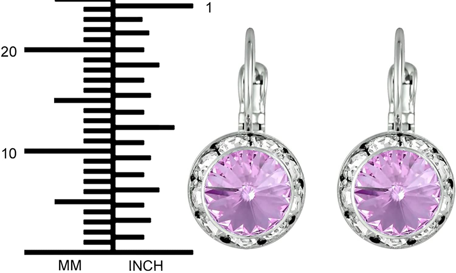 Austrian Crystal Silver Tone Framed Violet Lever Back Earrings for Women