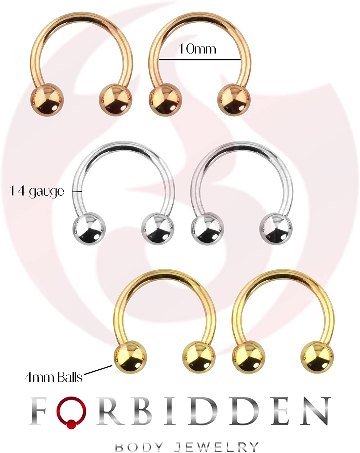 Forbidden Body Jewelry 6pc Value Pack 14G-16G Surgical Steel Horseshoe/CBR Ring for Septum, Cartilage & More