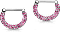 Forbidden Body Jewelry 14G Surgical Steel & Gold IP Plated Double Lined Crystal Gemmed Nipple Piercing Clicker Ring Set