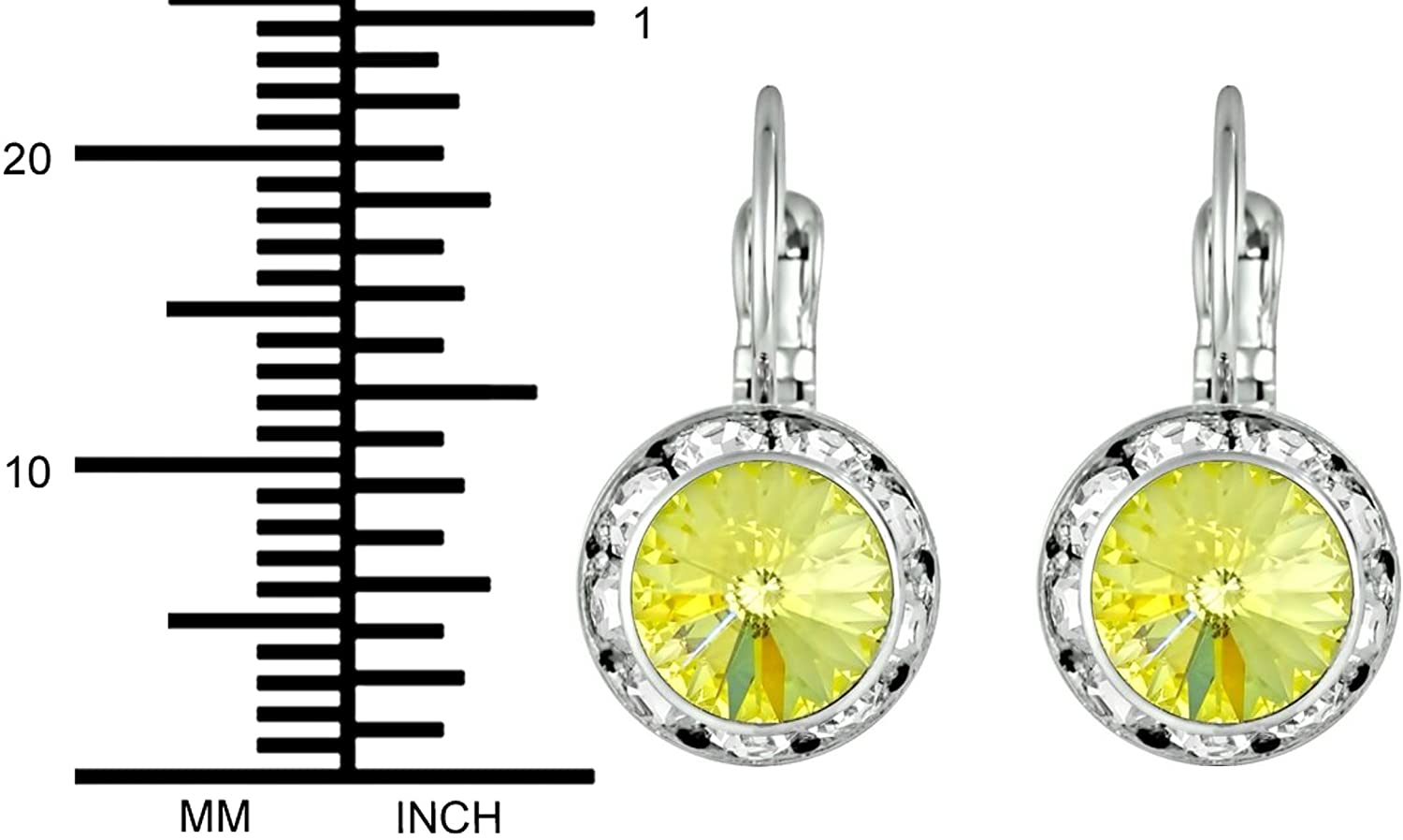 Austrian Crystal Silver Tone Framed Jonquil Lever Back Earrings for Women