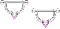 Forbidden Body Jewelry Pair of Surgical Steel 1/2 Inch (12mm) D-Ring Style CZ Heart Dangle Nipple Barbells