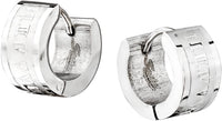 Stainless Steel Engraved Roman Numeral Wide Huggie Hoop Earrings for Men