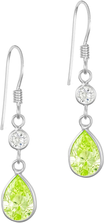 Hypoallergenic Sterling Silver Green Tear Drop CZ Dangle Earrings for Kids (Nickel Free)