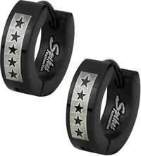 Stainless Steel Black Semi Matte Star Pattern Huggie Hoop Earrings for Men