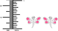 Hypoallergenic Sterling Silver Pink Crystal Dragonfly Stud Earrings for Kids (Nickel Free)