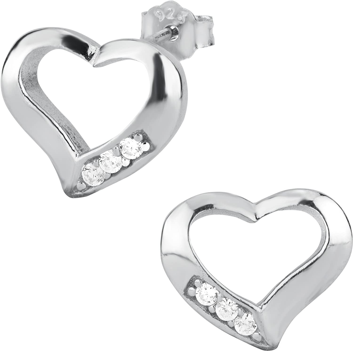 .925 Sterling Silver Cubic Zirconia Open Heart Stud Earrings