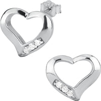 .925 Sterling Silver Cubic Zirconia Open Heart Stud Earrings