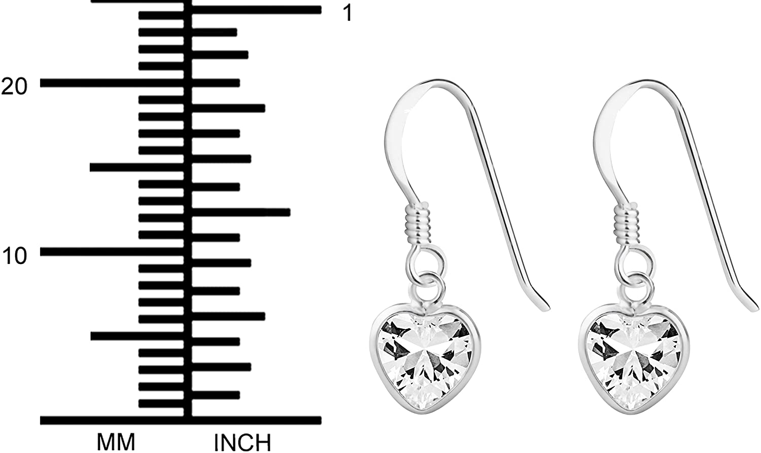 Hypoallergenic Sterling Silver 7mm CZ Heart Dangle Earrings for Kids (Nickel Free)