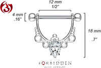 Forbidden Body Jewelry Pair of Surgical Steel 1/2 Inch (12mm) D-Ring Style Fancy CZ Chandelier Dangle Nipple Barbells