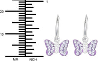 Hypoallergenic Sterling Silver Lavender Crystal Butterfly Hoop Earrings for Kids (Nickel Free)