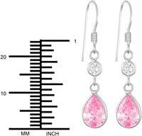 Hypoallergenic Sterling Silver Pink Tear Drop CZ Dangle Earrings for Kids (Nickel Free)