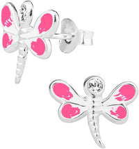 Hypoallergenic Sterling Silver Pink Crystal Dragonfly Stud Earrings for Kids (Nickel Free)