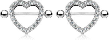 Forbidden Body Jewelry Surgical Steel CZ Crystal Heart Nipple Shield Barbells