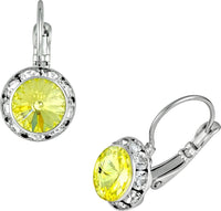 Austrian Crystal Silver Tone Framed Jonquil Lever Back Earrings for Women