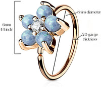 Forbidden Body Jewelry 20g 8mm Surgical Steel Opalite Flower and CZ Nose Ring and Cartilage Hoop