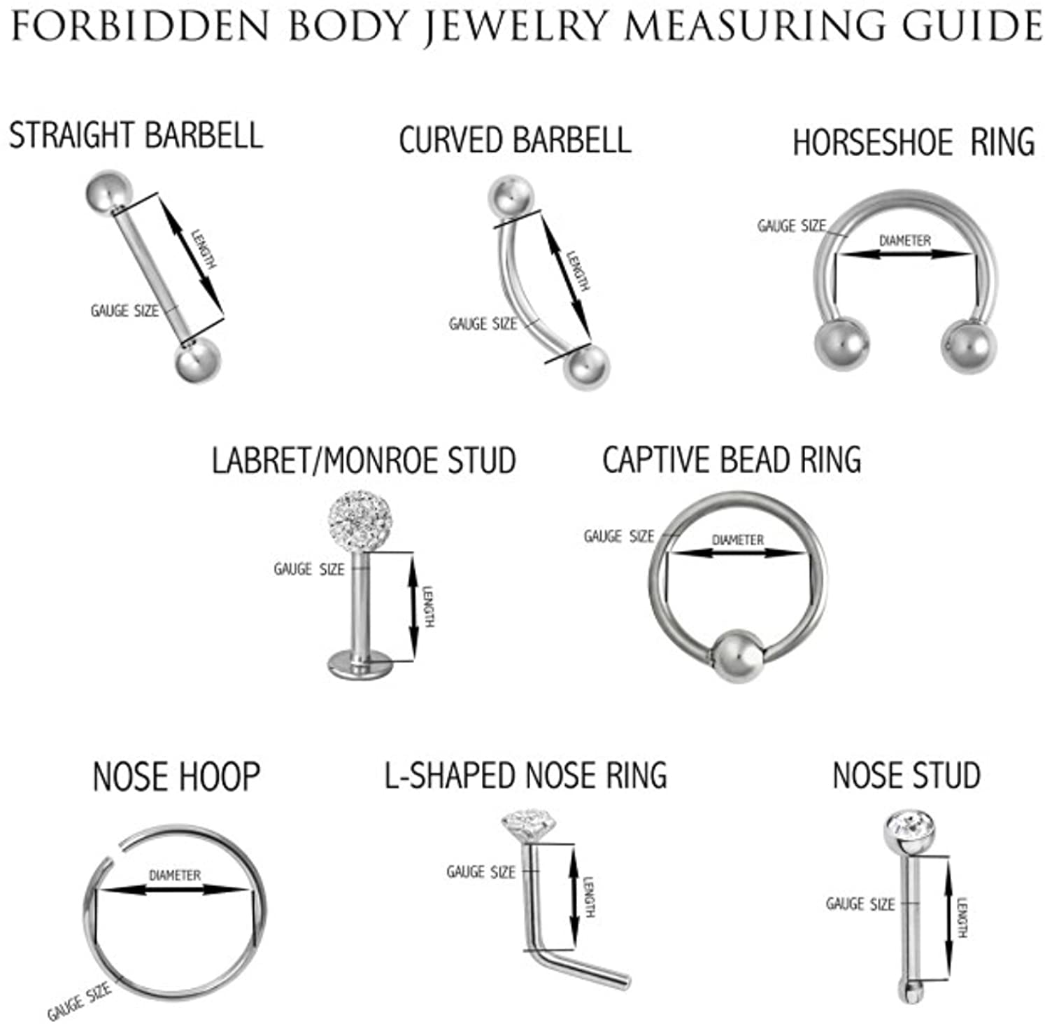 Forbidden Body Jewelry 20g 8mm Surgical Steel Black IP Plated Single Crystal Gem Nose Hoop