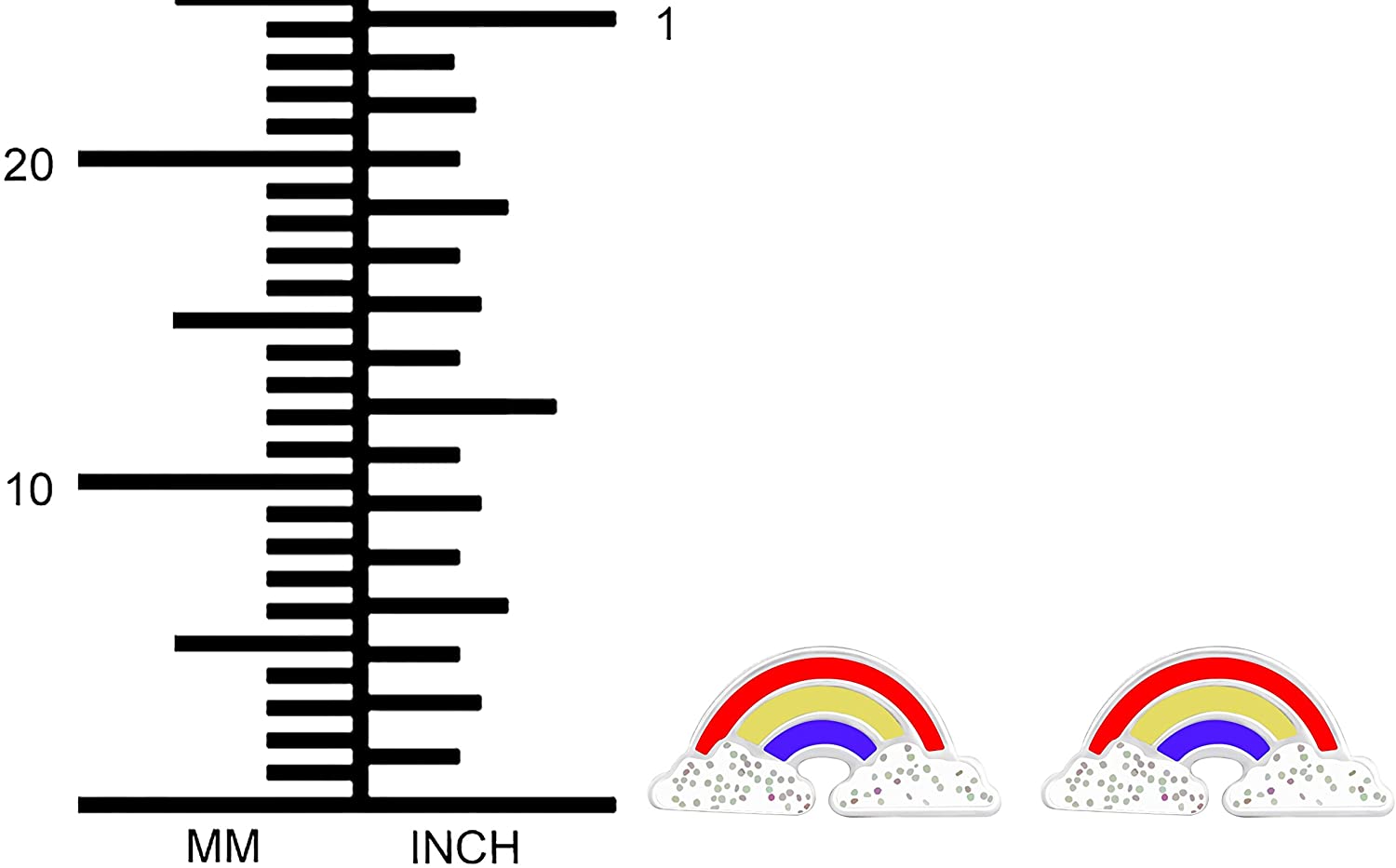 Hypoallergenic Sterling Silver Colorful Glitter Rainbow Stud Earrings for Little Girls (Nickel Free)