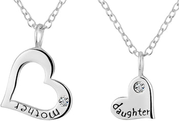 Penny & Piper Mother Daughter Necklaces for 2: .925 Sterling Silver Crystal Heart Charm & Heart Cut Out Necklaces