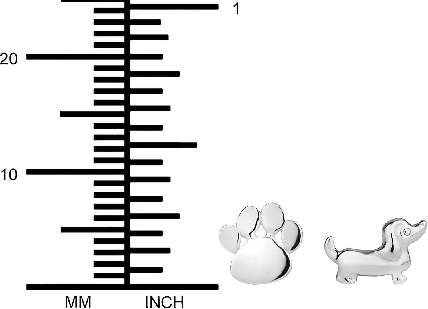 Hypoallergenic Sterling Silver Puppy & Paw Print Cute Mismatched Stud Earrings for Kids (Nickel Free)