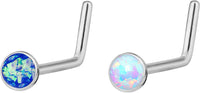 Forbidden Body Jewelry 20g 6mm Surgical Steel, Gold IP Plated & Rose Gold IP Plated Synthetic Opal L-Shape Nose Stud