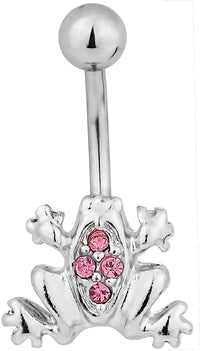 Surgical Steel Pink Jeweled Frog Belly Button Ring